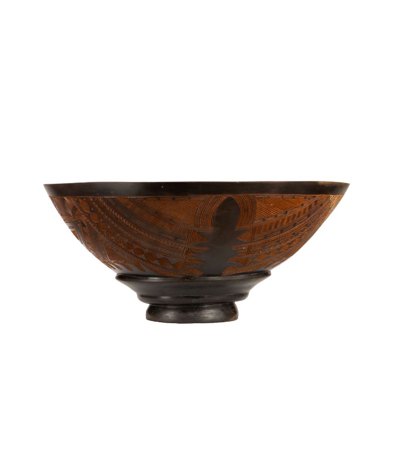 Tattooed Ava Bowl - 48cm diameter, 22cm high. Unique bowl carved out of one piece of efelele timber and with a tattooed pattern round the outside
